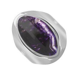 18ct White Gold Blue John Hallmark Medium Oval Ring. R012_FH.