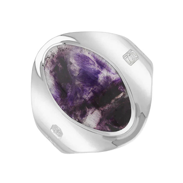 18ct White Gold Blue John Hallmark Small Oval Ring. R076_FH.