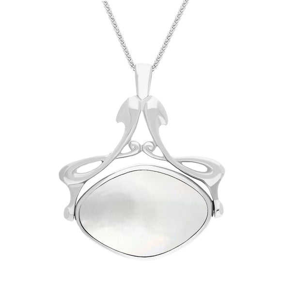 18ct White Gold Blue John Mother Of Pearl Bell Diamond Swivel Fob Necklace, P113_10_2.