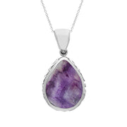 18ct White Gold Blue John White Mother Of Pearl Double Sided Celtic Edge Pear Cut Fob Necklace, P410.