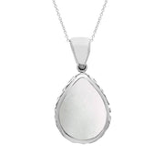 18ct White Gold Blue John White Mother Of Pearl Double Sided Celtic Edge Pear Cut Fob Necklace, P410_2.