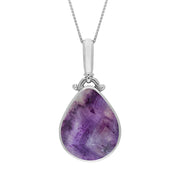 18ct White Gold Blue John Mother of Pearl Double Sided Pear Fob Necklace, P056.