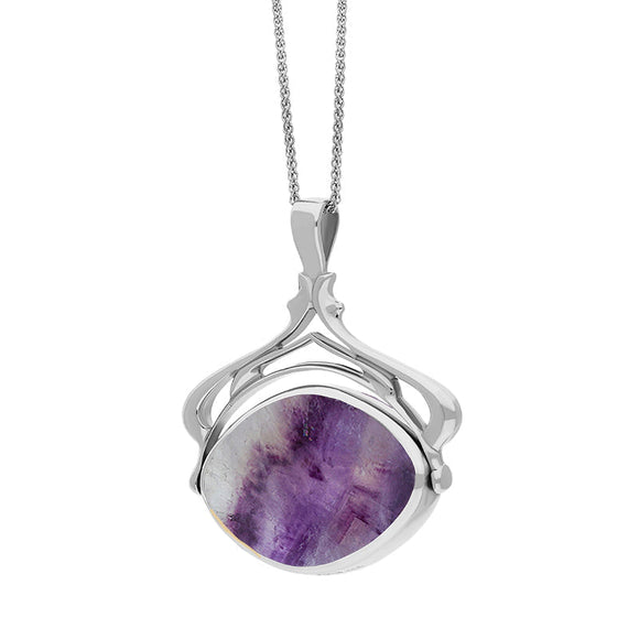 18ct White Gold Blue John Mother Of Pearl Marquise Swivel Fob Necklace