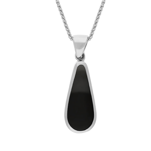 18ct White Gold Blue John Whitby Jet Small Double Sided Pear Cut Fob Necklace, P835.