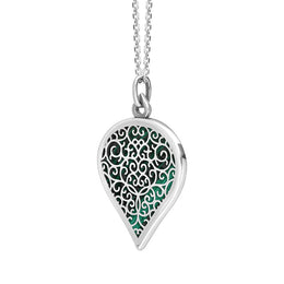18ct White Gold Malachite Flore Filigree Large Heart Necklace. P3631._2