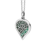 18ct White Gold Malachite Flore Filigree Medium Heart Necklace. P3630._2