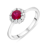 18ct White Gold Ruby Diamond Round Cluster Ring TVN-392