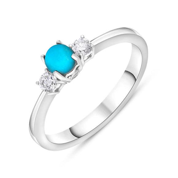 18ct White Gold Turquoise 0.17ct Diamond Trilogy Style Ring, R1149.