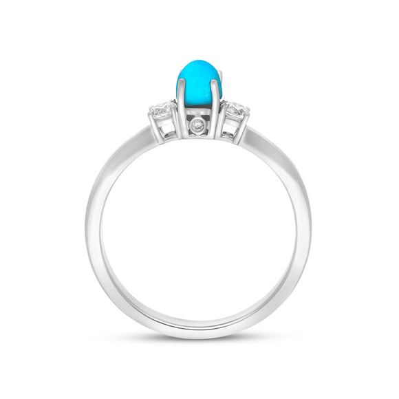 18ct White Gold Turquoise 0.17ct Diamond Trilogy Style Ring
