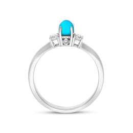 18ct White Gold Turquoise 0.17ct Diamond Trilogy Style Ring