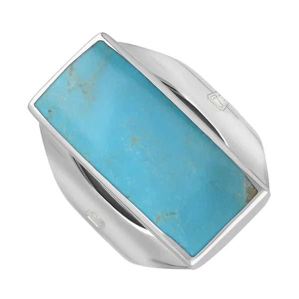 18ct White Gold Turquoise Hallmark Medium Oblong Ring. R065_FH