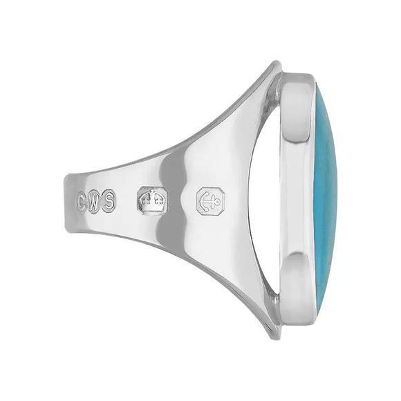 18ct White Gold Turquoise Hallmark Medium Oval Ring