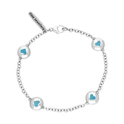 18ct White Gold Turquoise Oval Heart Detail Four Stone Bracelet, B797.