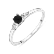 18ct White Gold Whitby Jet 0.05ct Diamond Milgrain Shoulder Ring, R1158.