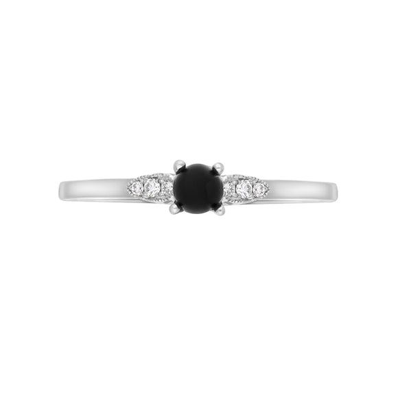 18ct White Gold Whitby Jet 0.05ct Diamond Milgrain Shoulder Ring