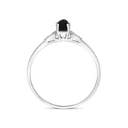 18ct White Gold Whitby Jet 0.05ct Diamond Milgrain Shoulder Ring