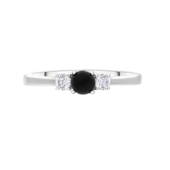 18ct White Gold Whitby Jet 0.17ct Diamond Trilogy Ring