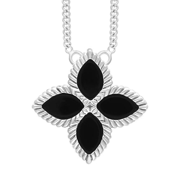 9ct White Gold Whitby Jet Eden Small Marquise Flower Necklace