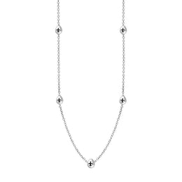 18ct White Gold Whitby Jet Fleur De Lis Link Disc Chain Necklace, N747.