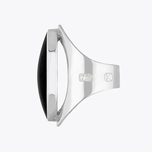 18ct White Gold Whitby Jet Hallmark Large Oval Ring