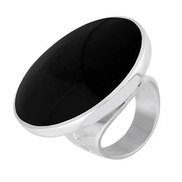 18ct White Gold Whitby Jet Hallmark Large Round Ring, R611_FH.