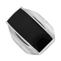 18ct White Gold Whitby Jet Hallmark Medium Oblong Ring, R065_FH