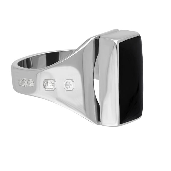 18ct White Gold Whitby Jet Hallmark Small Oblong Ring