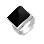 18ct White Gold Whitby Jet Hallmark Small Square Ring, R603_FH.