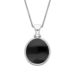 18ct White Gold Whitby Jet Lapis Lazuli Small Double Sided Pear Fob Necklace, P220_2.
