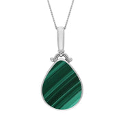 18ct White Gold Whitby Jet Malachite Double Sided Pear Fob Necklace, P056.