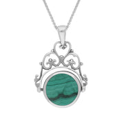 18ct White Gold Whitby Jet Malachite Double Sided Round Swivel Fob Necklace, P110_2.