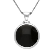 18ct White Gold Whitby Jet White Mother Of Pearl Double Sided Round Dinky Fob Necklace, P218_2.