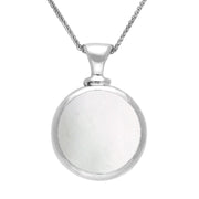18ct White Gold Whitby Jet White Mother Of Pearl Double Sided Round Dinky Fob Necklace, P218.