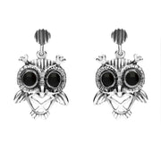 18ct White Gold Whitby Jet Owl Stud Earrings E2329