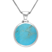 18ct White Gold Whitby Jet Turquoise Double Sided Round Dinky Fob Necklace, P218.