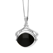 18ct White Gold Whitby Jet Turquoise Marquise Swivel Fob Necklace