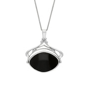 18ct White Gold Whitby Jet Turquoise Marquise Swivel Fob Necklace