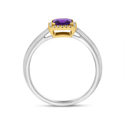 18ct White Yellow Gold Amethyst Diamond Square Cluster Ring
