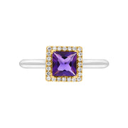 18ct White Yellow Gold Amethyst Diamond Square Cluster Ring