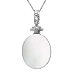 18ct White Gold Blue John White Mother Of Pearl Double Sided Oval Fob Necklace, P100_2.