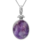 18ct White Gold Whitby Jet Blue John Double Sided Oval Fob Necklace, P100_2.