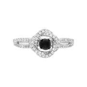 18ct White Yellow Gold Whitby Jet 0.39ct Diamond Knot  Ring