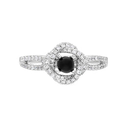 18ct White Yellow Gold Whitby Jet 0.39ct Diamond Knot  Ring