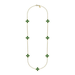 18ct Yellow Gold Malachite Bloom Long Flower Ball Edge Necklace, N1157