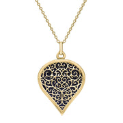 18ct Yellow Gold Blue Goldstone Flore Filigree Large Heart Necklace. P3631.