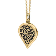 18ct Yellow Gold Blue Goldstone Flore Filigree Medium Heart Necklace. P3630._2