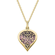18ct Yellow Gold Blue John Flore Filigree Medium Heart Necklace. P3630.