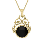 18ct Yellow Gold Blue John Whitby Jet Double Sided Round Swivel Fob Necklace, P110_2_2.
