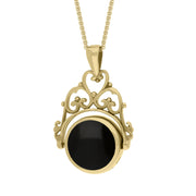 18ct Yellow Gold Blue John Whitby Jet Double Sided Round Swivel Fob Necklace, P110_2_3.