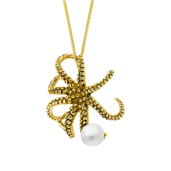 18ct Yellow Gold Freshwater Pearl Bead Octopus Necklace